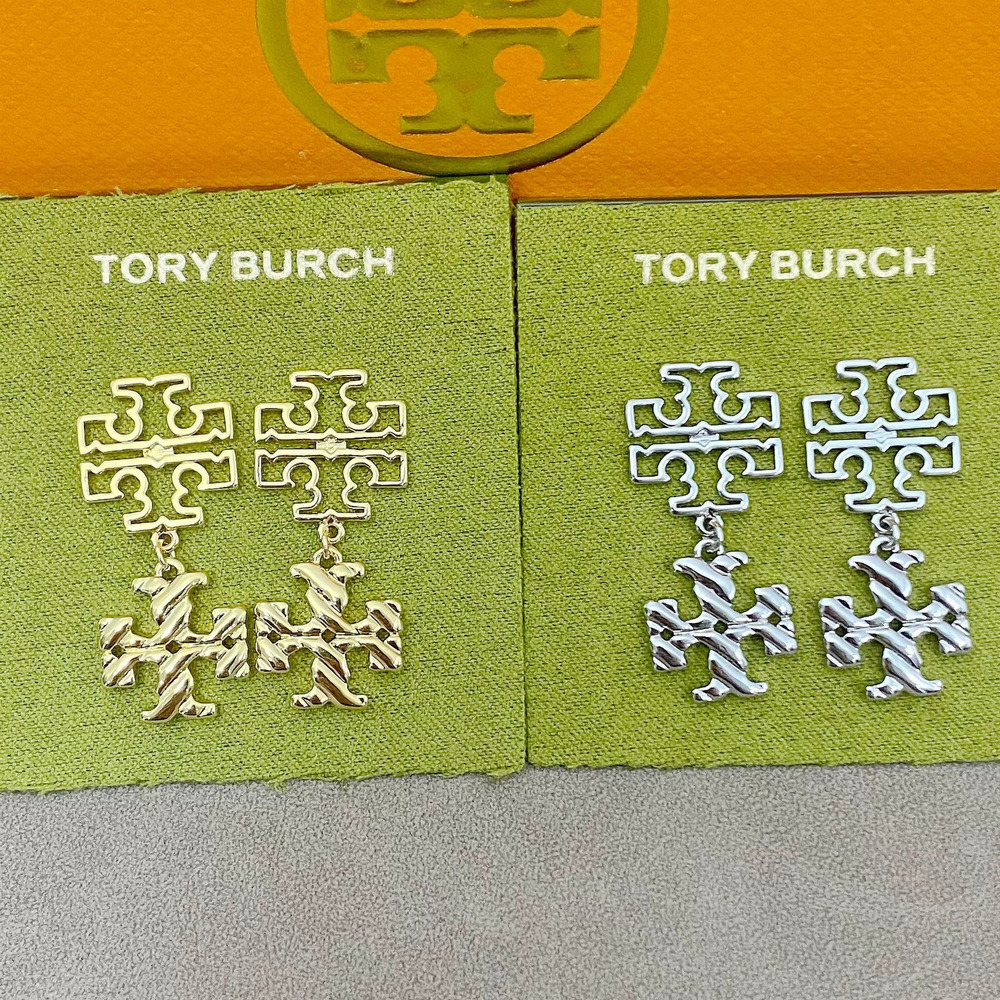 Tory Burch Hollow Logo Inlaid Natural Pearl Metal Earrings